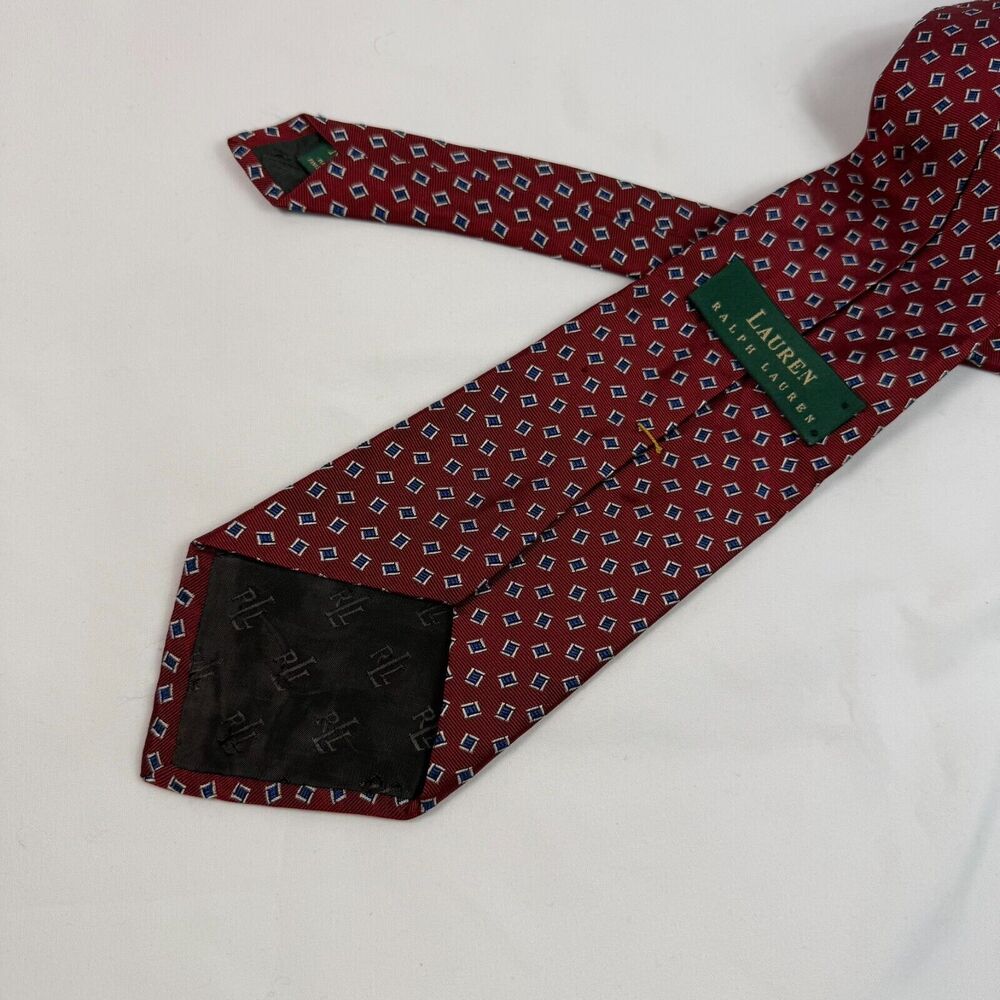 Lauren Ralph Lauren Tie Mens Red Paisley Geometric Silk Necktie MADE IN USA